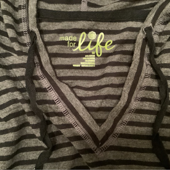 Long sleeve gray and black striped V-neck hoodie. Sz. M. Excellent condition. - Picture 3 of 3